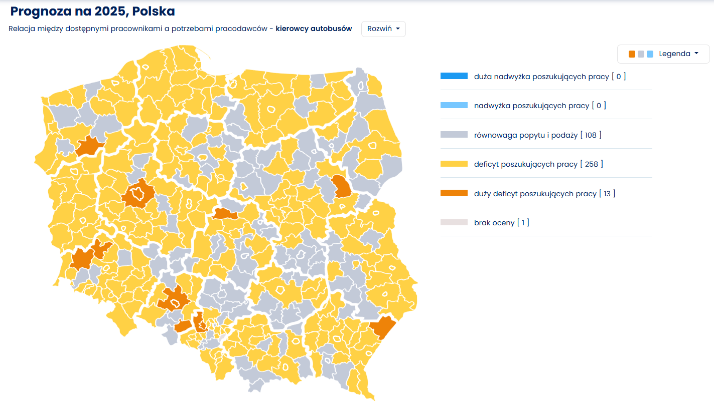 Mapa deficytu stanowiska elektrk, elektromechaniky i elektromonter  w Polsce