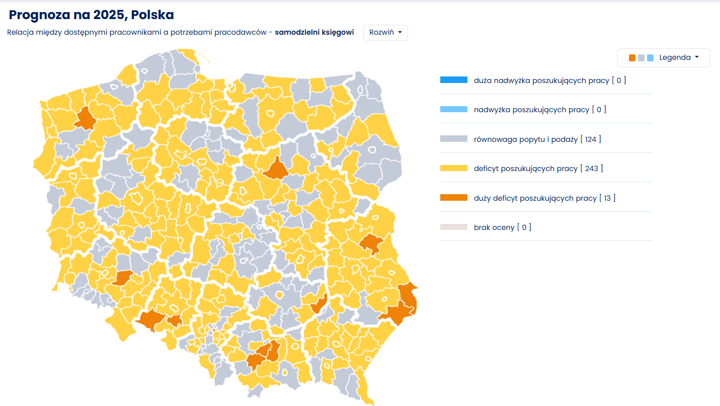 mapa deficytu stanowiska księgowy w Polsce